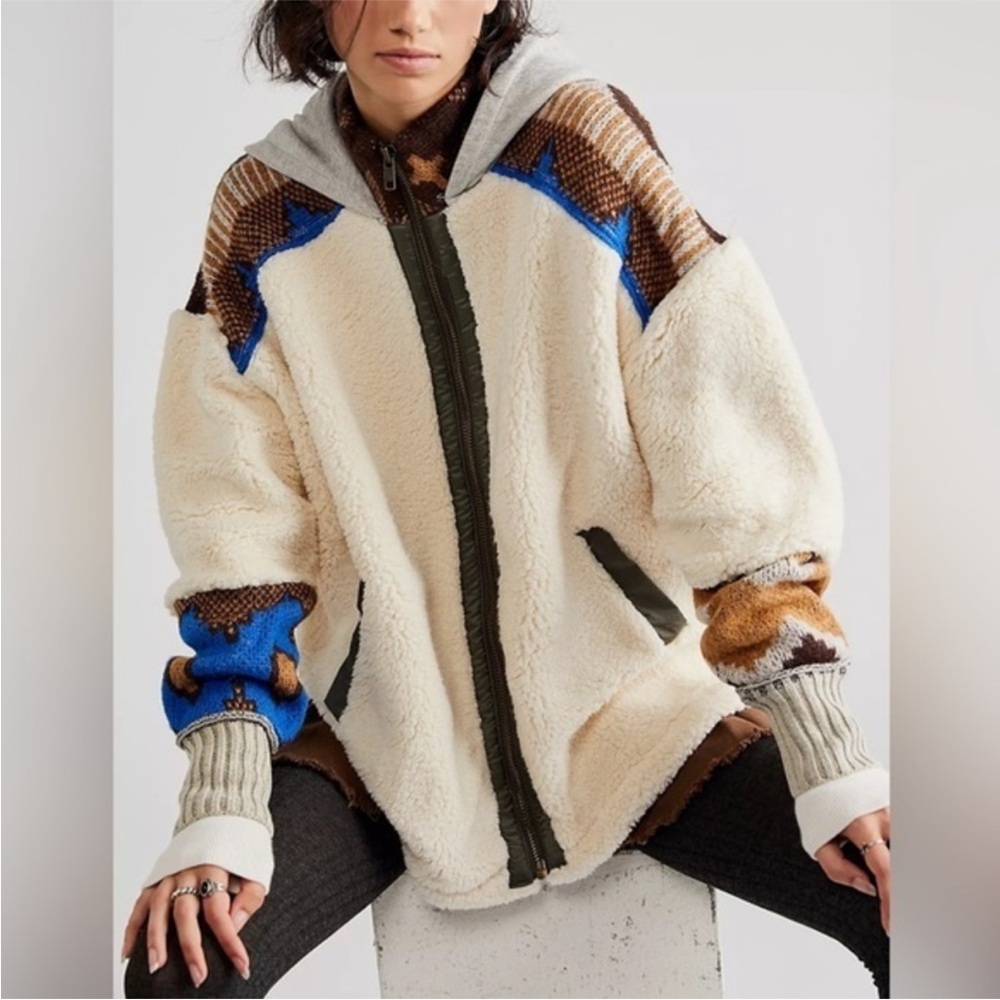 Free People In The Cloud Cardi Multicolor Teddy Jacket